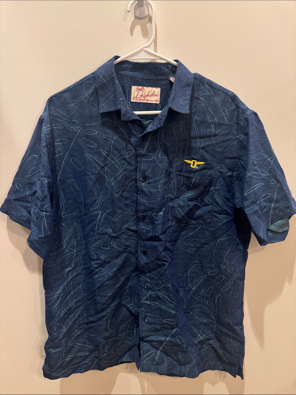 Punahou Men's Blue Short-Sleeve aloha Button-Up Shirt